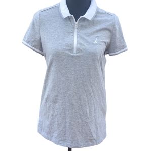 Nautica Shirt Top Blouse Women's Small Grey White Golf Nautical Short Sleeve‎